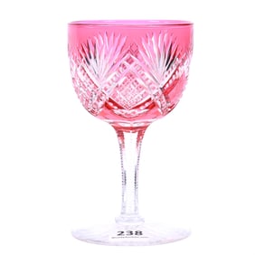 Wine Stem, American Brilliant Cut Glass, Cranberry Cut To Clear, Norwood Pattern By Hawkes