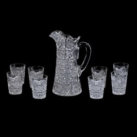 Water Set, American Brilliant Cut Glass, Hunt's Royal Pattern