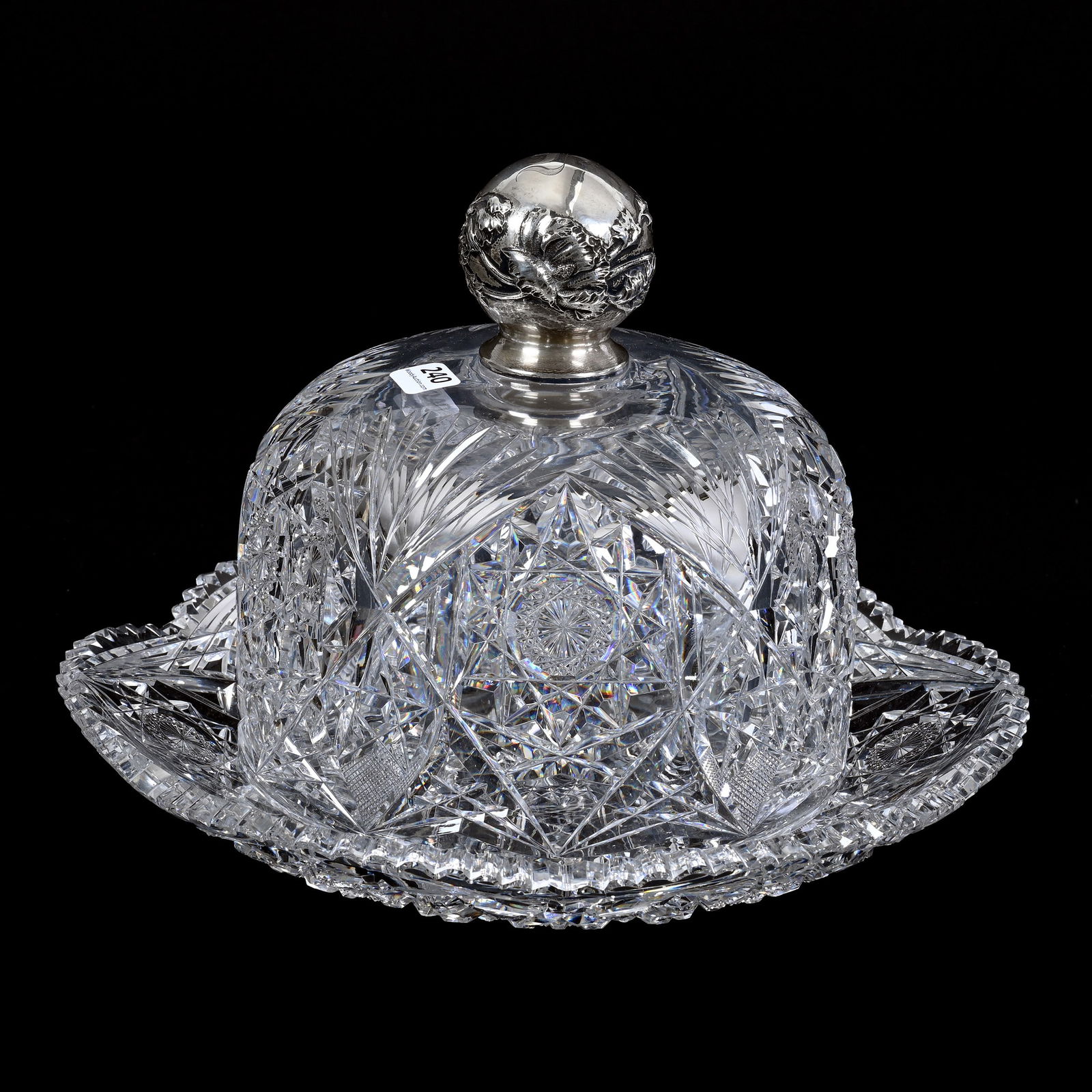 Massive Covered Cheese Dish, American Brilliant Cut Glass, Sterling Finial (1 of 6)