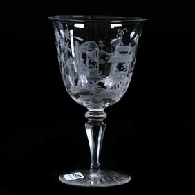 Goblet, American Brilliant Cut Glass, Engraved Oriental Scene