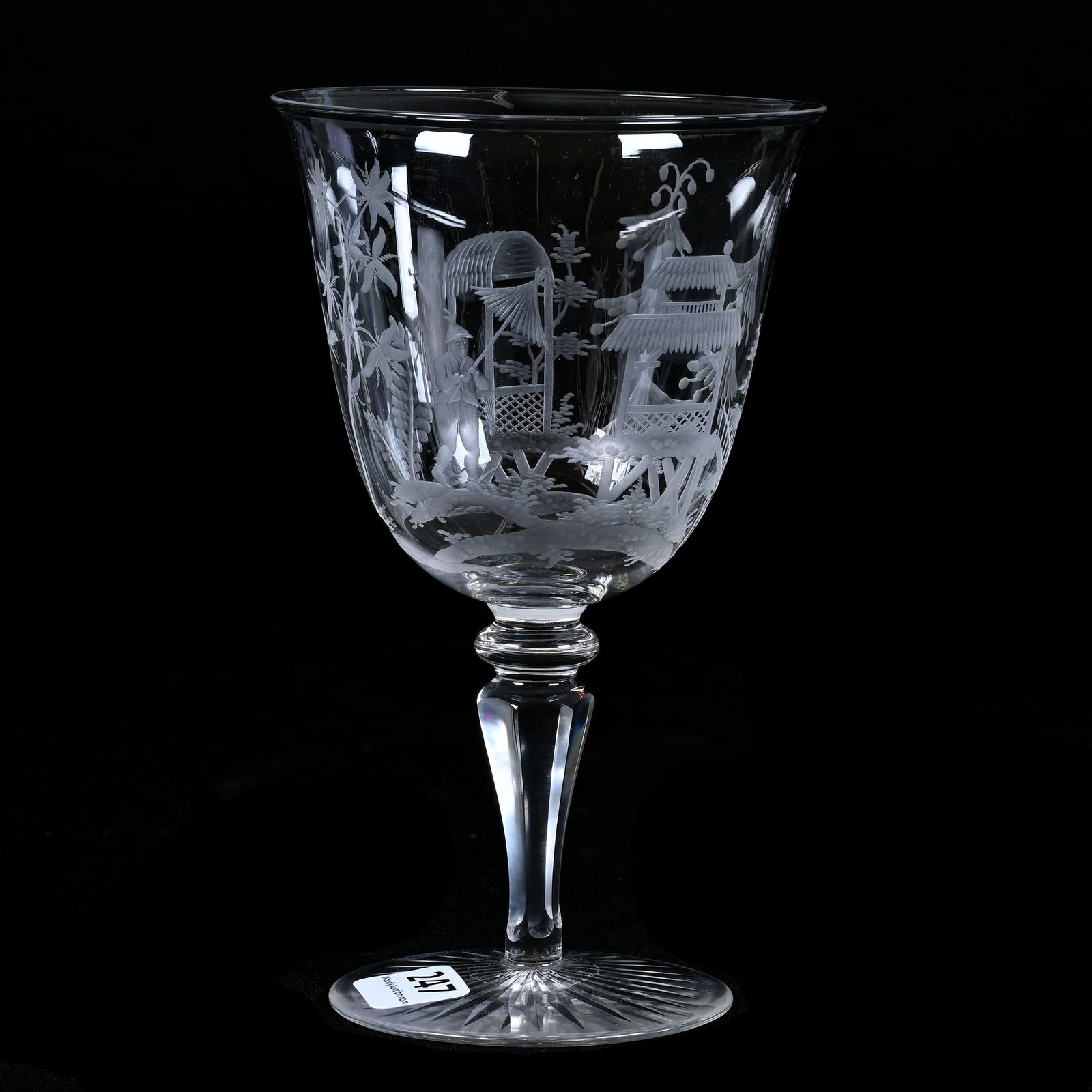 Goblet, American Brilliant Cut Glass, Engraved Oriental Scene (1 of 3)