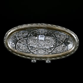 Celery Tray, American Brilliant Cut Glass, Sterling Silver Rim