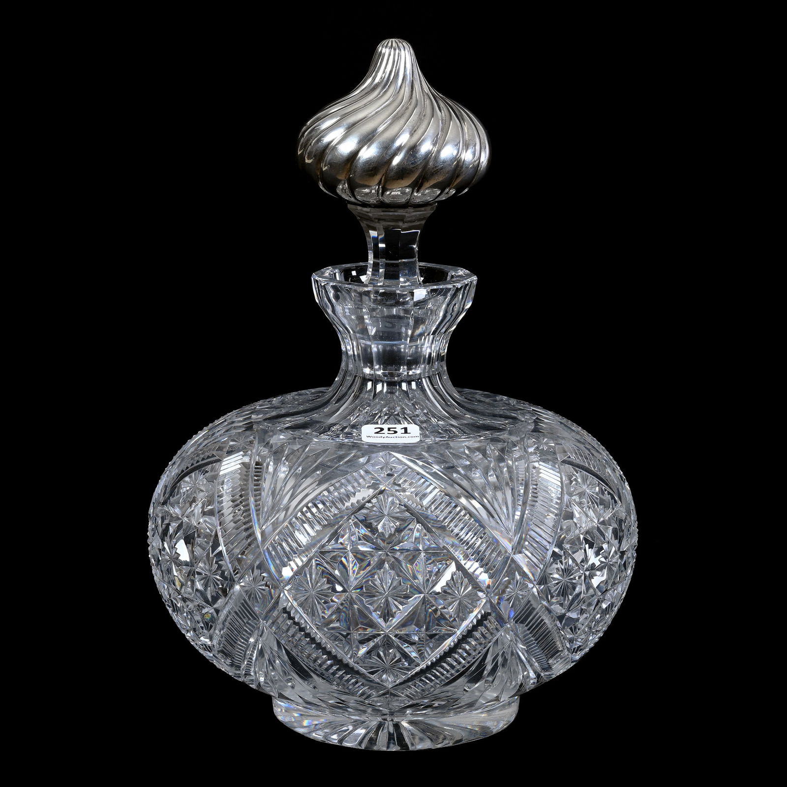Massive Cologne, American Brilliant Cut Glass, Sterling Silver "Flame" Stopper (1 of 4)