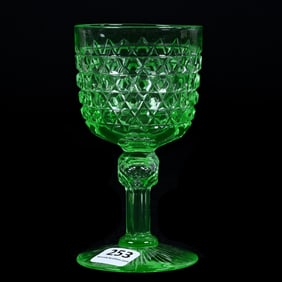 Wine Stem, ABCG, Solid Apple Green, Hob Diamond Pattern Attributed To Mt. Washington