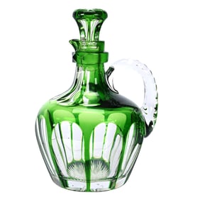 Cordial Decanter, American Brilliant Cut Glass, Green Cut To Clear Flute Pattern