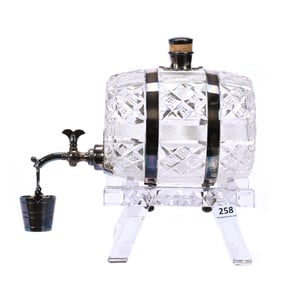 Whiskey Keg/Barrel Mounted On Pattern Matched Stand, American Brilliant Cut Glass