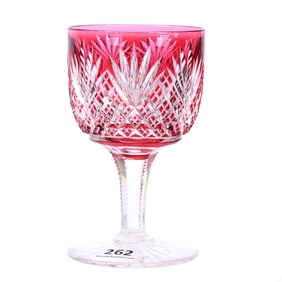 Wine Stem, American Brilliant Cut Glass, Cranberry Cut To Clear, Attributed To Dorflinger