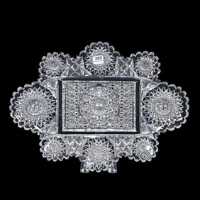 Ice Cream Tray, Blown Mold, American Brilliant Cut Glass, Arcadia Pattern By Sterling Cut Glass