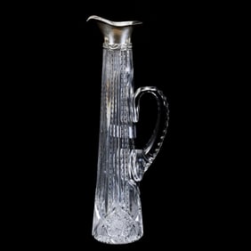 Claret Tankard, American Brilliant Cut Glass, Sterling Silver Spout/Collar