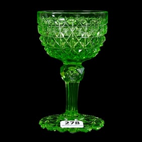 Wine Stem, ABCG, Solid Apple Green/Vaseline, Extremely Rare MacDonald Pattern By Hawkes, Rare Color