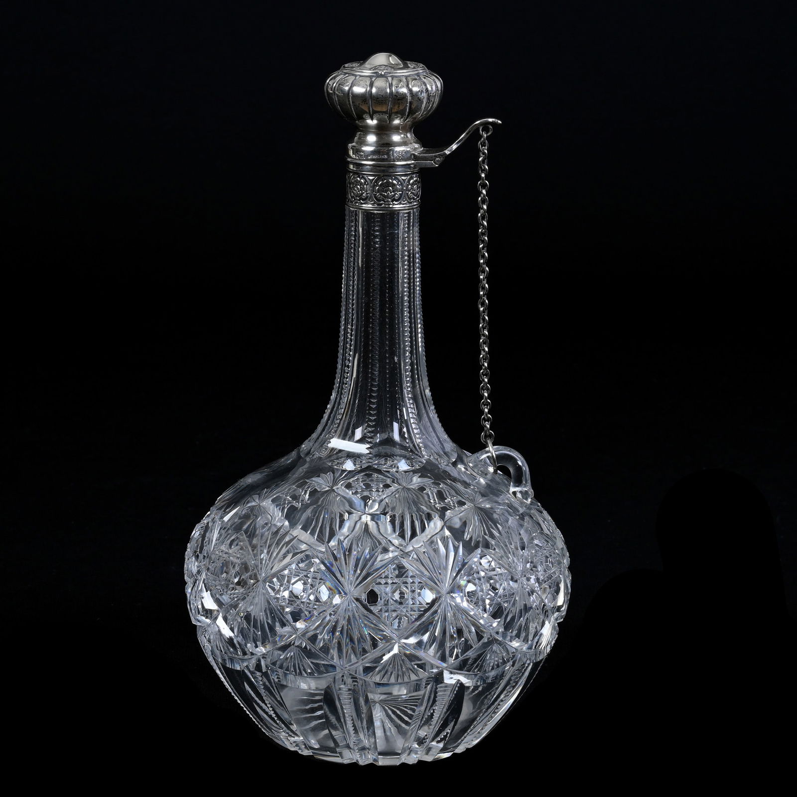 Cordial Decanter, American Brilliant Cut Glass, Croesus Pattern By J. Hoare, Sterling Top (1 of 9)