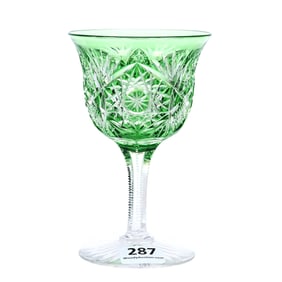 Wine Stem, American Brilliant Cut Glass, Green Cut To Clear, Monarch Pattern By J. Hoare