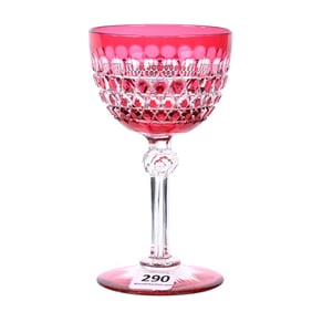 Wine Stem, ABCG, Red Cut To Clear, Hob Diamond Pattern, Attributed To Dorflinger