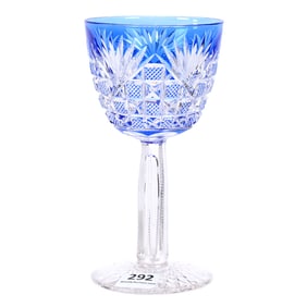 Wine Stem, American Brilliant Cut Glass, Blue Cut To Clear, Oriental Pattern By Dorflinger