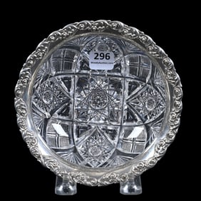 Dish, American Brilliant Cut Glass, Nice Sterling Silver Rim Marked Gorham D25