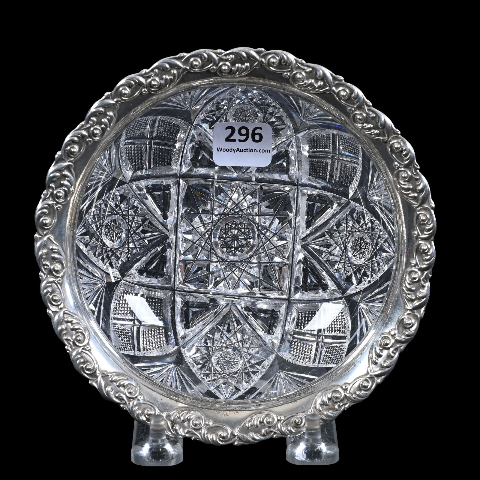 Dish, American Brilliant Cut Glass, Nice Sterling Silver Rim Marked Gorham D25 (1 of 3)