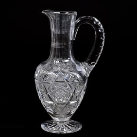Pedestal Pitcher, American Brilliant Cut Glass, Signed Taylor Pattern #421