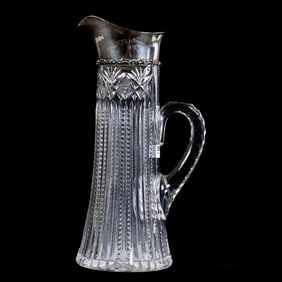 Tankard, American Brilliant Cut Glass, Sterling Silver Spout/Collar