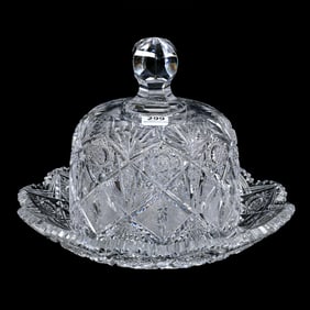 Covered Cheese Dish, American Brilliant Cut Glass, Rookwood By J. Hoare