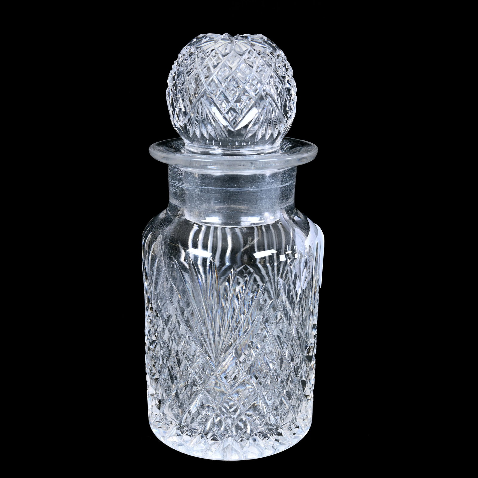 Olive Jar, American Brilliant Cut Glass, Crosscut Diamond & Fan Motif: Olive Jar, American Brilliant Cut Glass, Crosscut Diamond & Fan Motif, 5" x 2.25", Ray Cut Base, American Cut Glass Association Collection.