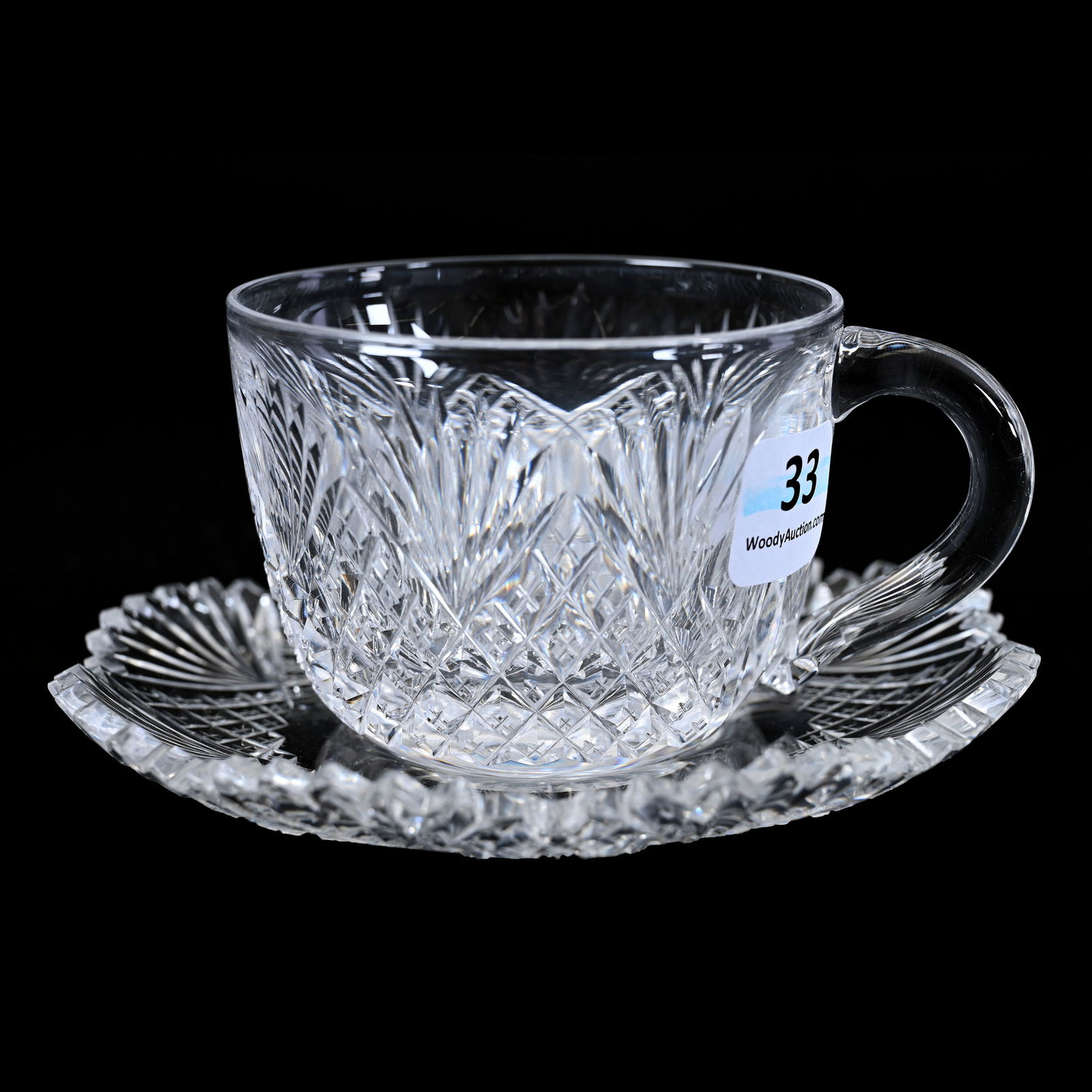 Cup & Saucer, ABCG, Signed Hawkes, Crosscut Diamond And Fan Motif (1 of 2)