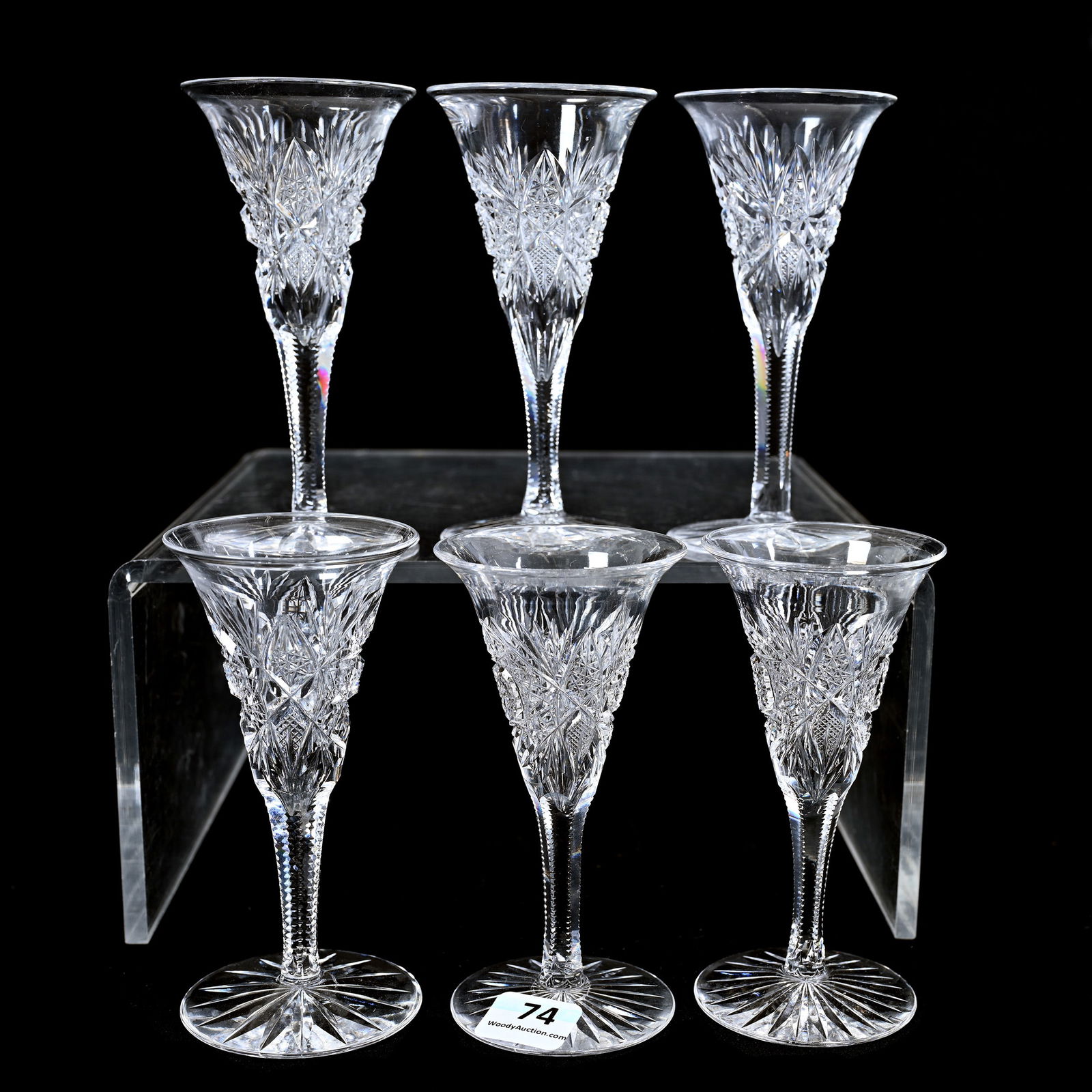 (6) Sherry Stems, American Brilliant Cut Glass, Monarch Pattern By J. Hoare (1 of 2)