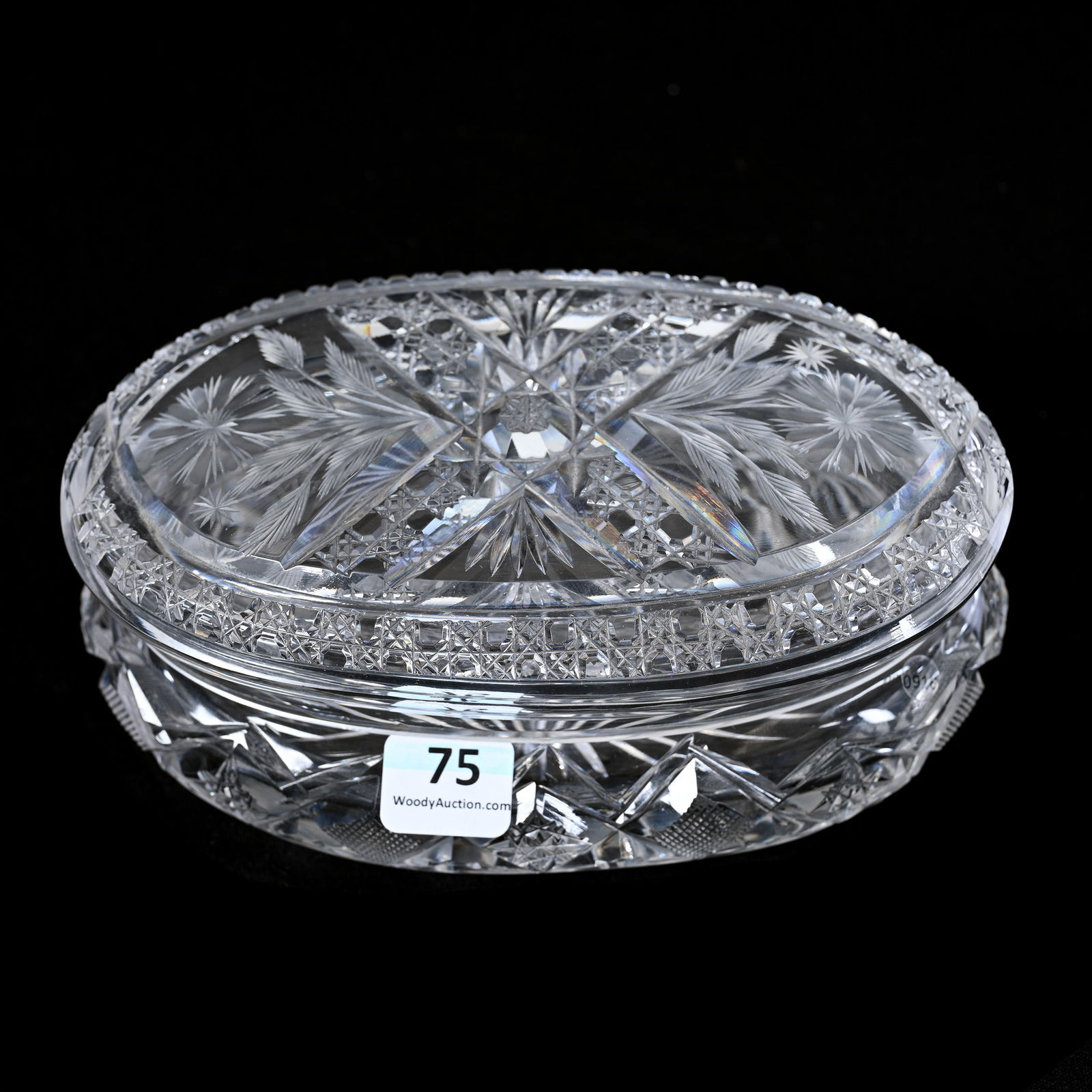 Oval Covered Box, American Brilliant Cut Glass, Nassau Pattern By J. Hoare (1 of 3)