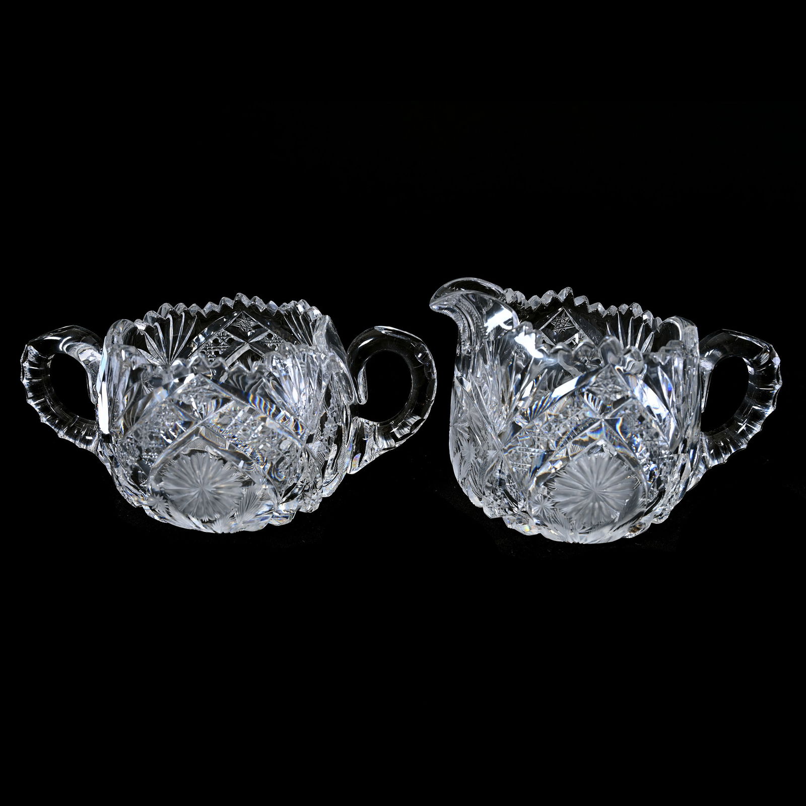 Creamer & Sugar Set, American Brilliant Cut Glass, Signed J. Hoare Nassau Pattern (1 of 2)