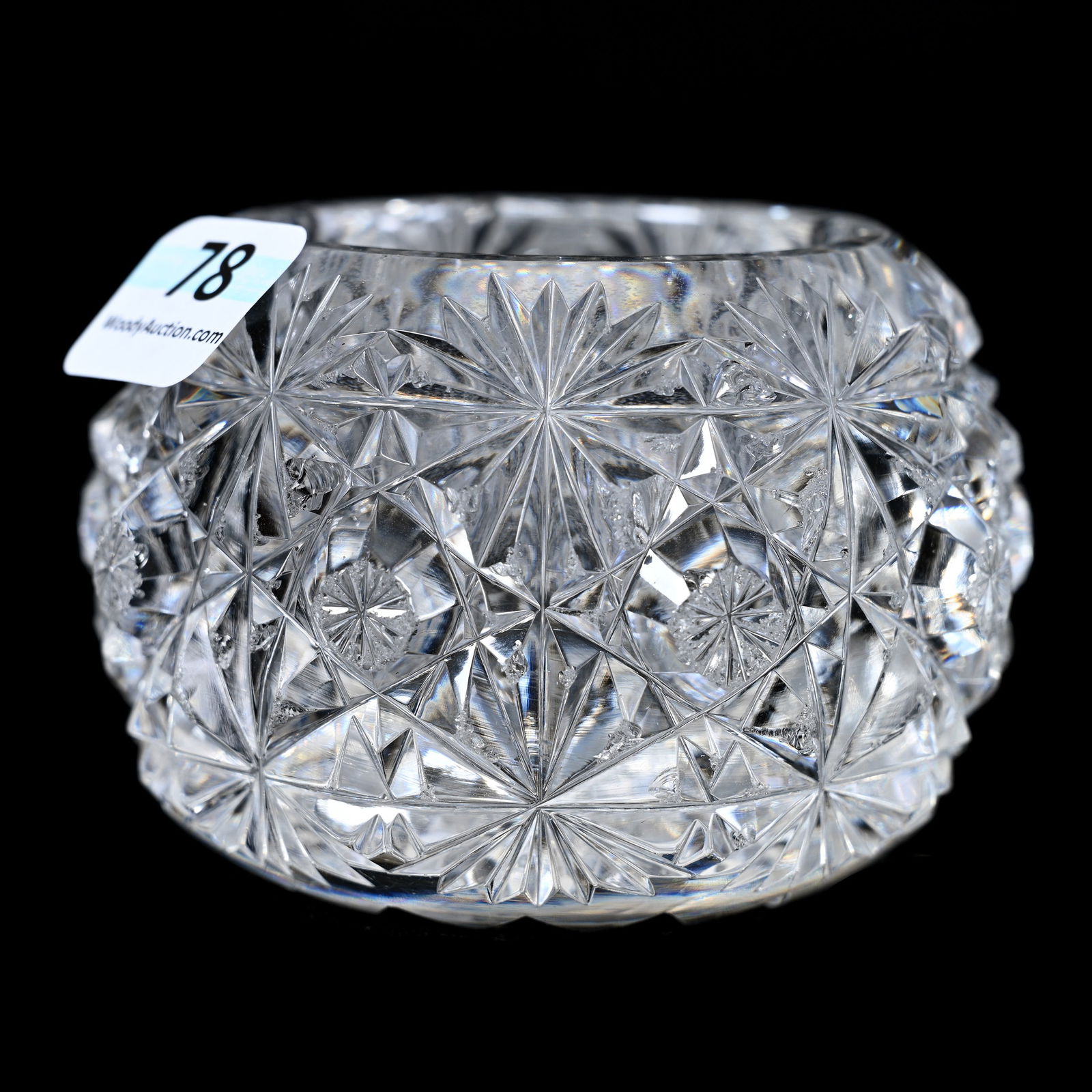 Master Salt, American Brilliant Cut Glass, Russian Pattern, Star Cut Buttons, Hobstar Base (1 of 3)