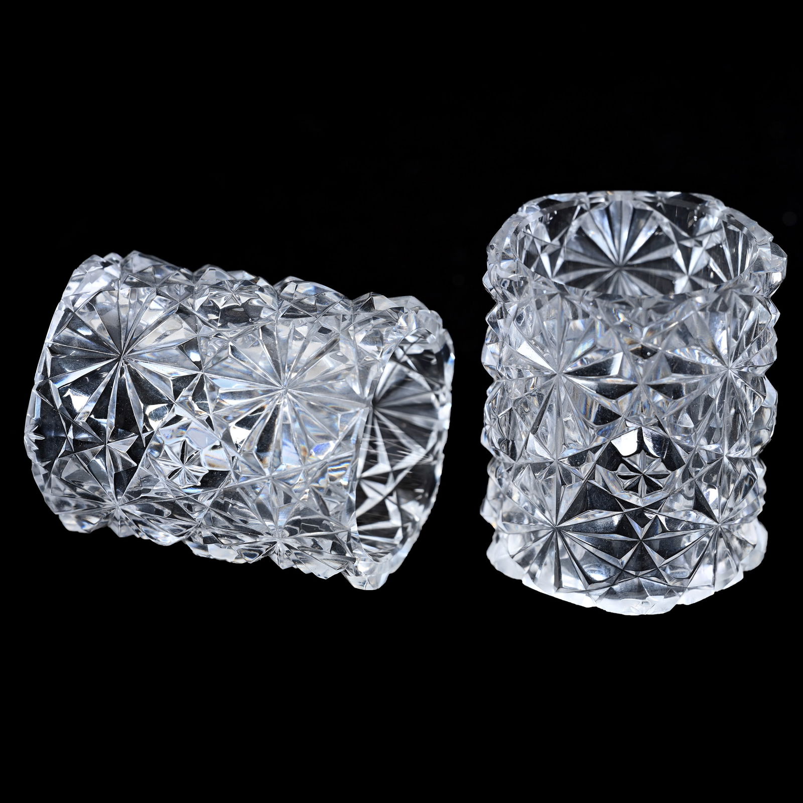 Pair Napkin Rings, American Brilliant Cut Glass, Russian Pattern, Star Cut Buttons (1 of 2)