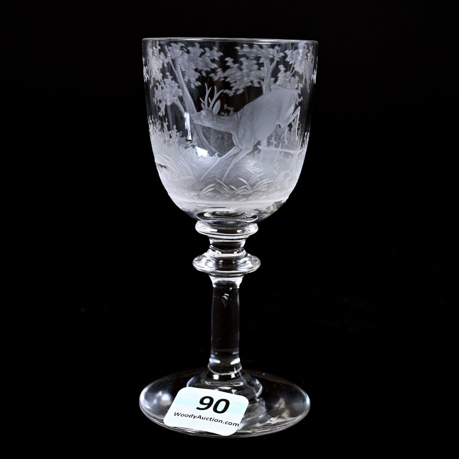 Cordial Stem, BPCG, Engraved Scene Of Stag Running Through Forest (1 of 2)