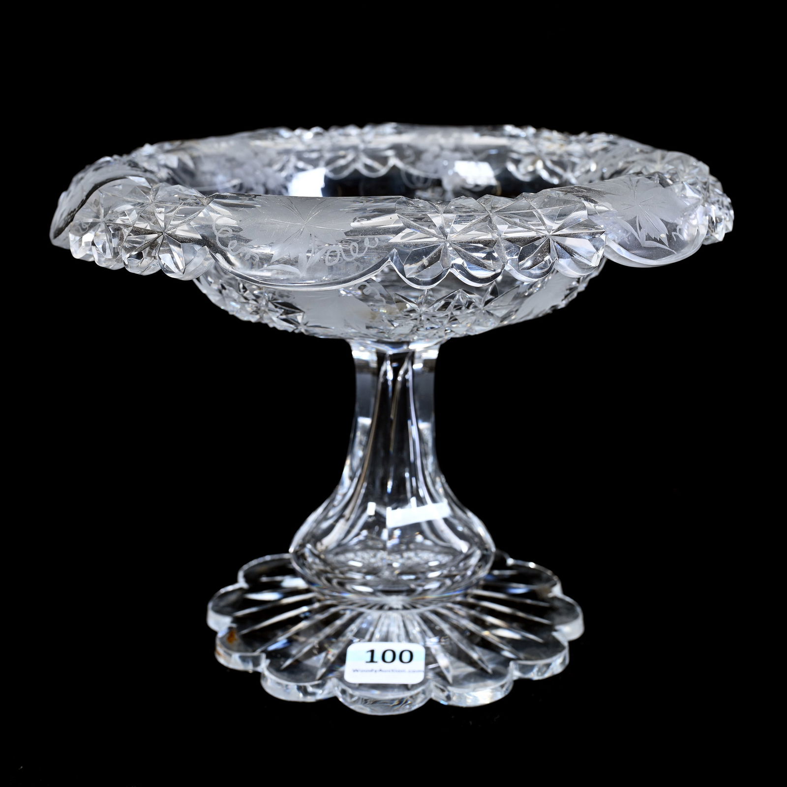Compote, Rolled Rim, ABCG, Diamond Fields Alternating With Engraved Vintage Motif (1 of 3)