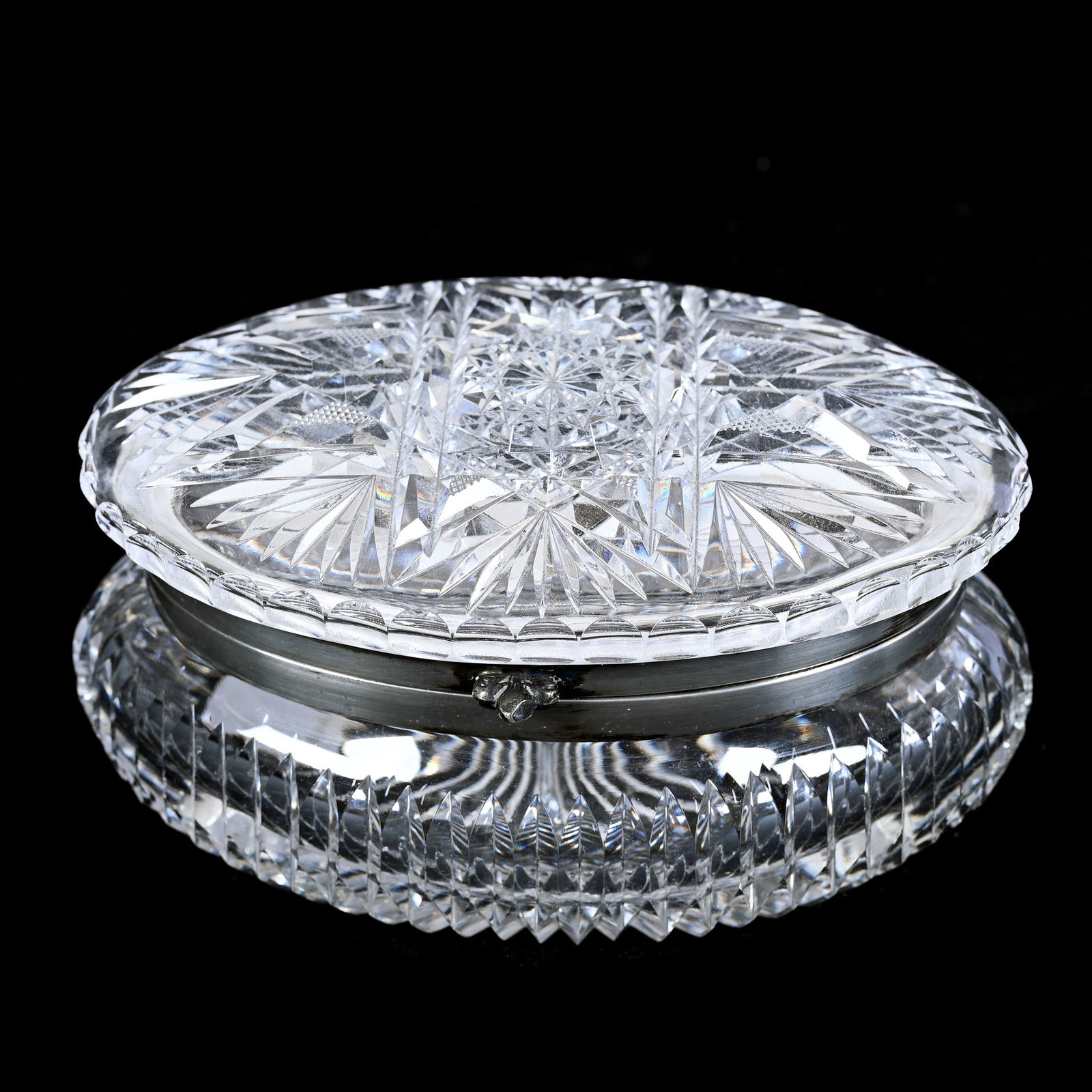 Oval Hinged Jewel Box, American Brilliant Cut Glass (1 of 3)