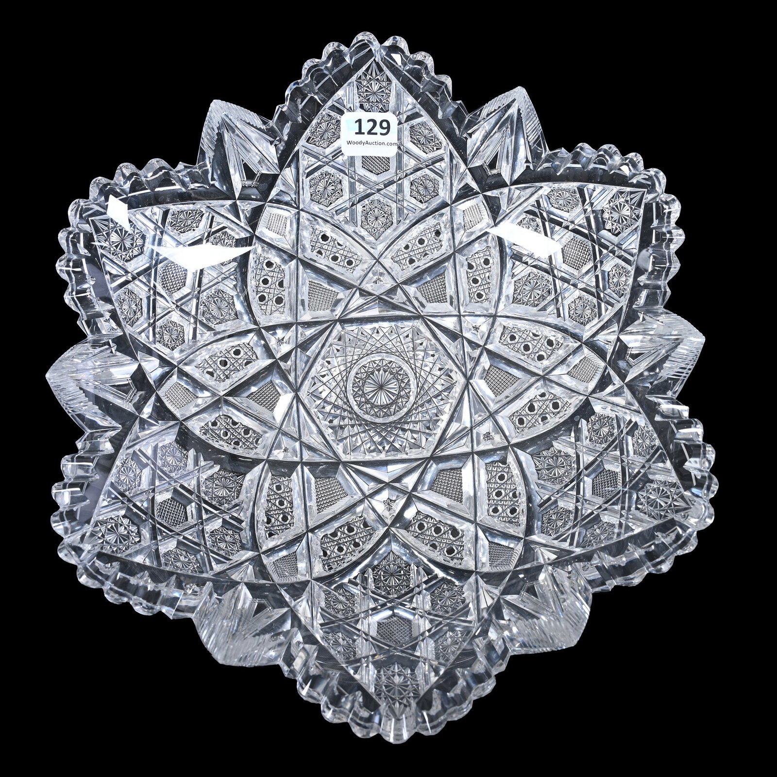Bowl, Six-Sided, American Brilliant Cut Glass, Cluster Motif: Bowl, Six-Sided, American Brilliant Cut Glass, Cluster Motif, 2.5" x 10", Cane, Strawberry Diamond And Vesica Highlights, Extra Heavy Blank, Linda & The Late Gary Maddox Collection, NC.