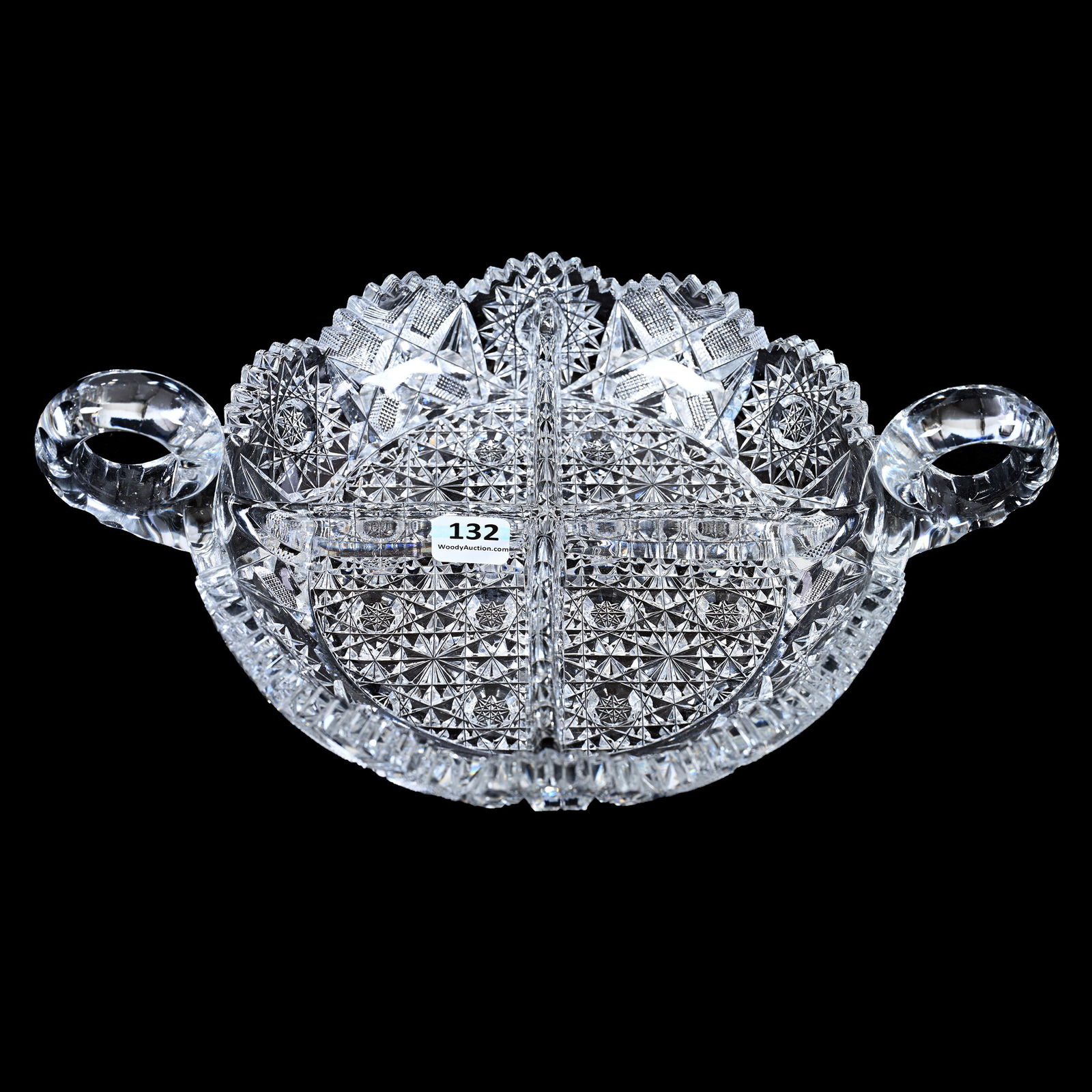 Bowl, Two Handles, Four Division, American Brilliant Cut Glass, Hunt's Royal Pattern (1 of 2)