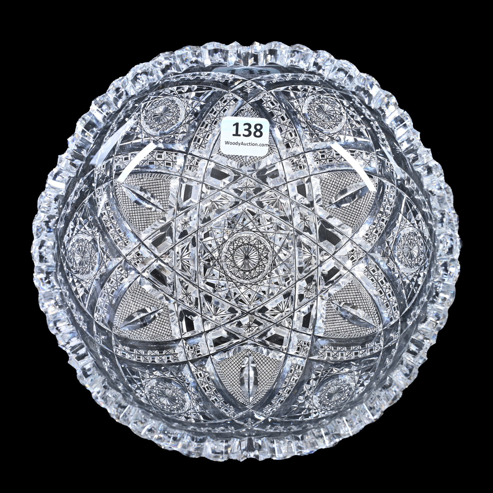 Low Bowl, American Brilliant Cut Glass, Filigree Pattern By Egginton, Quality Blank: Low Bowl, American Brilliant Cut Glass, Filigree Pattern By Egginton, Quality Blank, 2" x 7", Light Rim Roughness, Dr. Dallas & The Late Evelyn Nelson, KS.