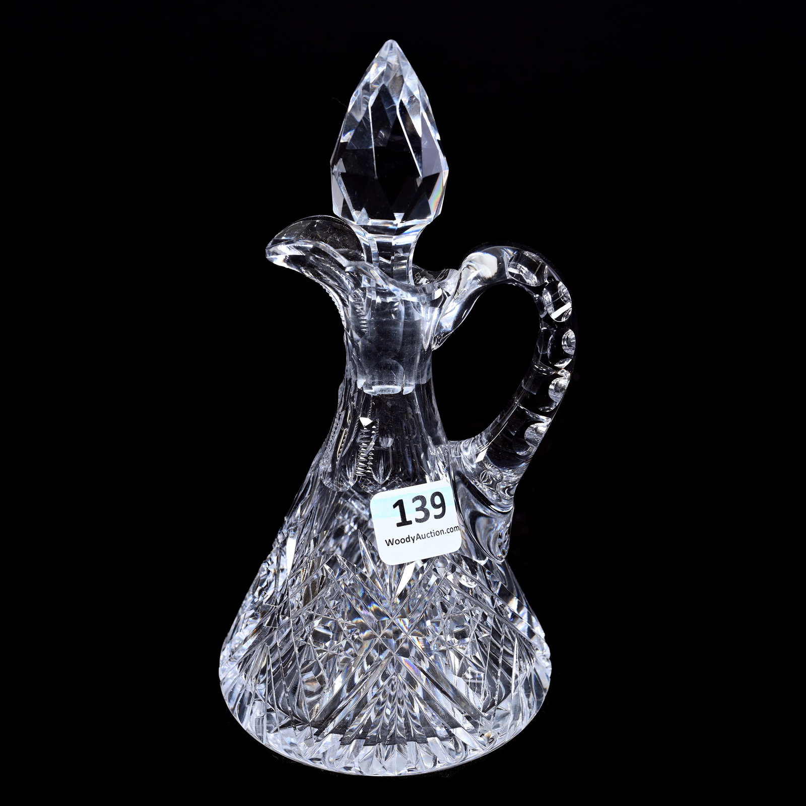 Cruet Bottle, American Brilliant Cut Glass, Signed Hawkes Cypress Pattern: Cruet Bottle, American Brilliant Cut Glass, Signed Hawkes Cypress Pattern, 6.5" x 3.5", Dr. Dallas & The Late Evelyn Nelson, KS.