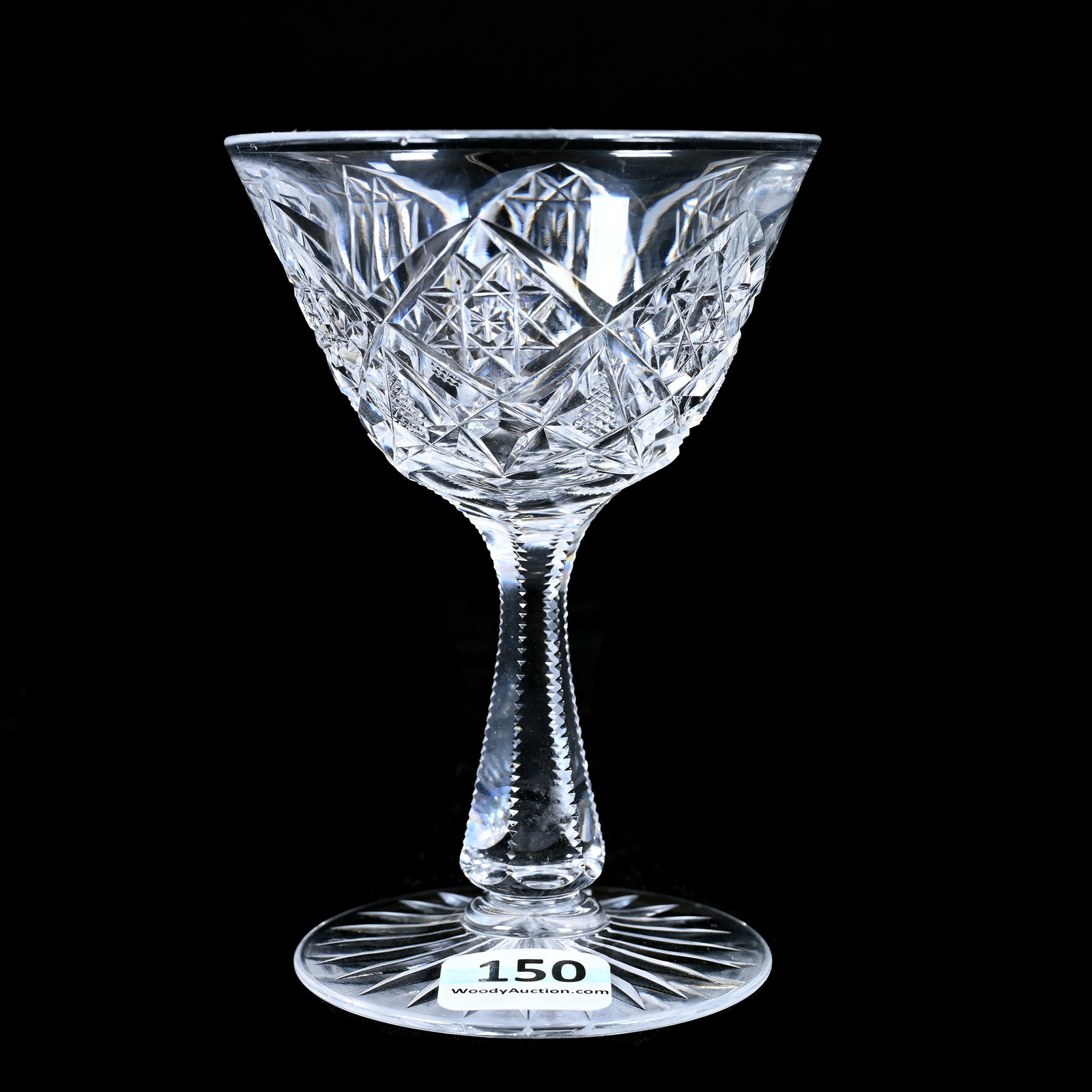 Wine Stem, American Brilliant Cut Glass, Marlboro Pattern By Dorflinger: Wine Stem, American Brilliant Cut Glass, Marlboro Pattern By Dorflinger, 4.5" x 3", Ray Cut Foot, Dr. Dallas & The Late Evelyn Nelson, KS.