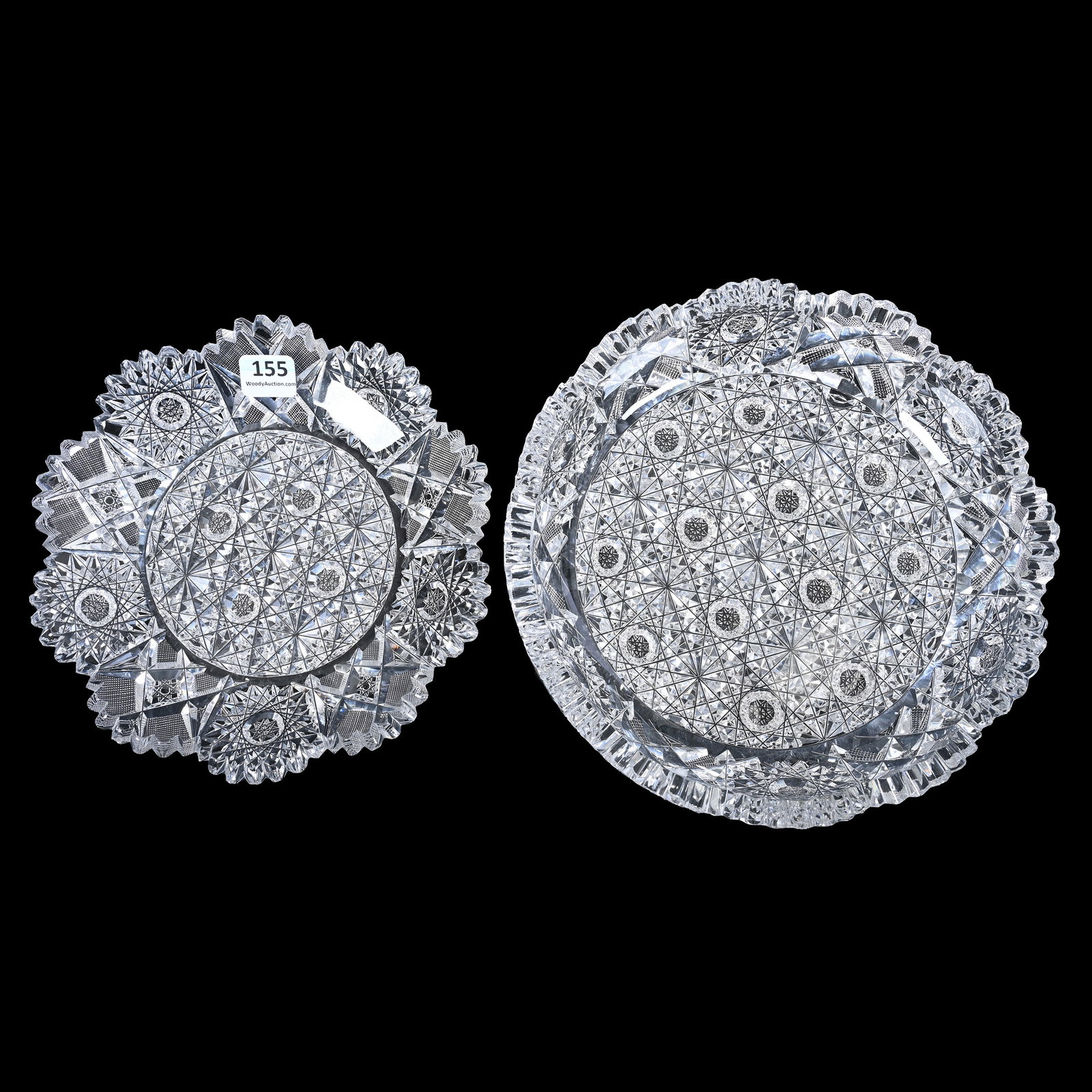 (2) American Brilliant Cut Glass Items, Both Are Hunt's Royal Pattern: (2) American Brilliant Cut Glass Items, Both Are Hunt's Royal Pattern, (1) 8" Low Bowl, One Small Tooth Chip, (1) 7.25" Plate, Small Tooth Chip, Dr. Dallas & The Late Evelyn Nelson, KS.