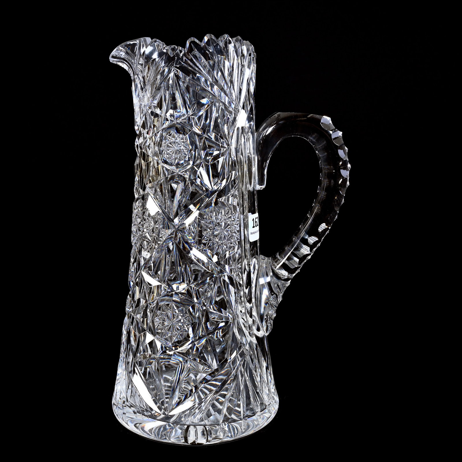 Tankard, American Brilliant Cut Glass, Signed Libbey: Tankard, American Brilliant Cut Glass, Signed Libbey, 10" x 6.25", Hobstar, Star And Fan Motif, Triple Notched Handle, Ray Cut Base, Dr. Dallas & The Late Evelyn Nelson, KS.