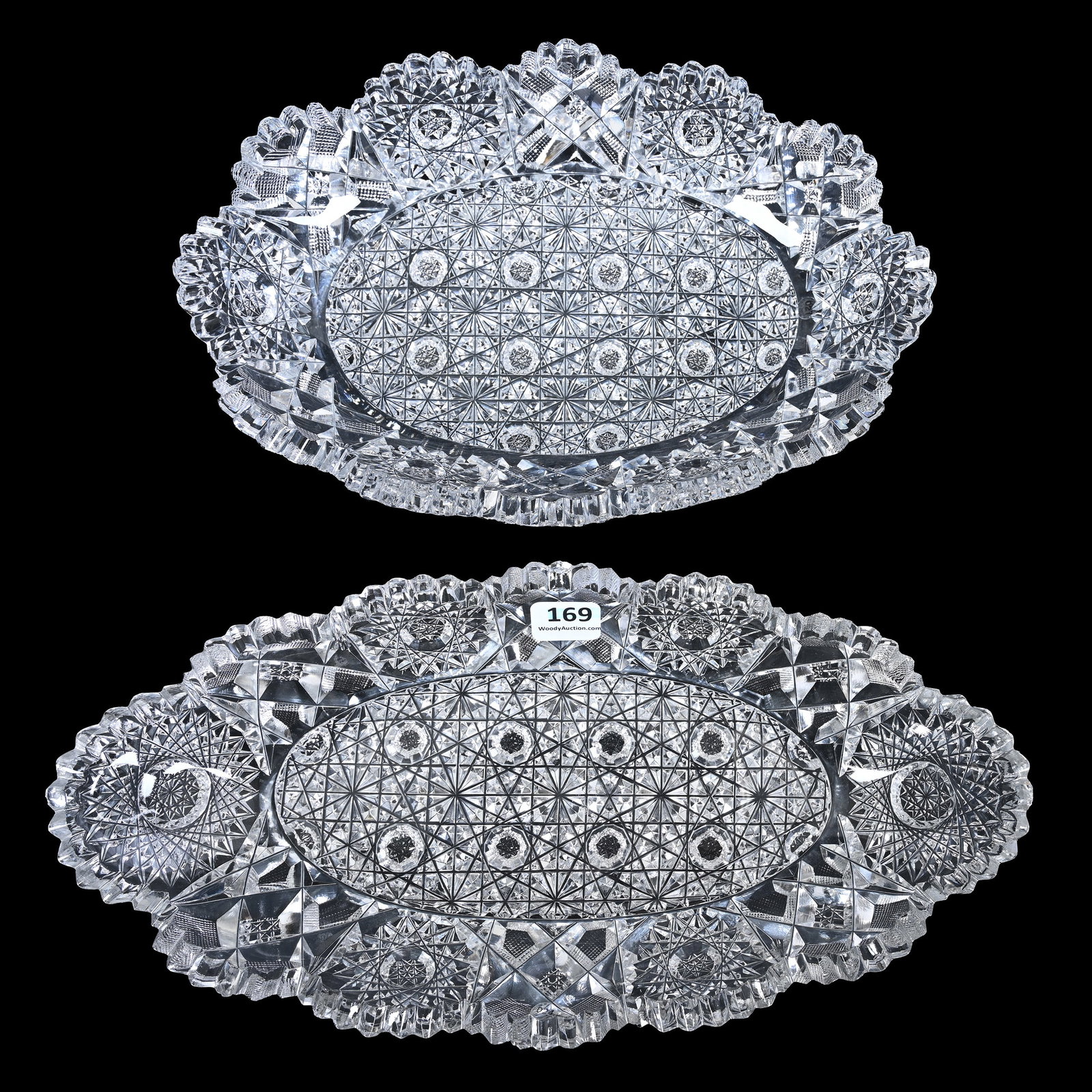 (2) Items, American Brilliant Cut Glass, Both Are Trays In Hunt's Royal Pattern: (2) Items, American Brilliant Cut Glass, Both Are Trays In Hunt's Royal Pattern, (1) 11.5" x 5.5", Some Tooth Chips, (1) 9.5" x 6.5", Dr. Dallas & The Late Evelyn Nelson, KS.