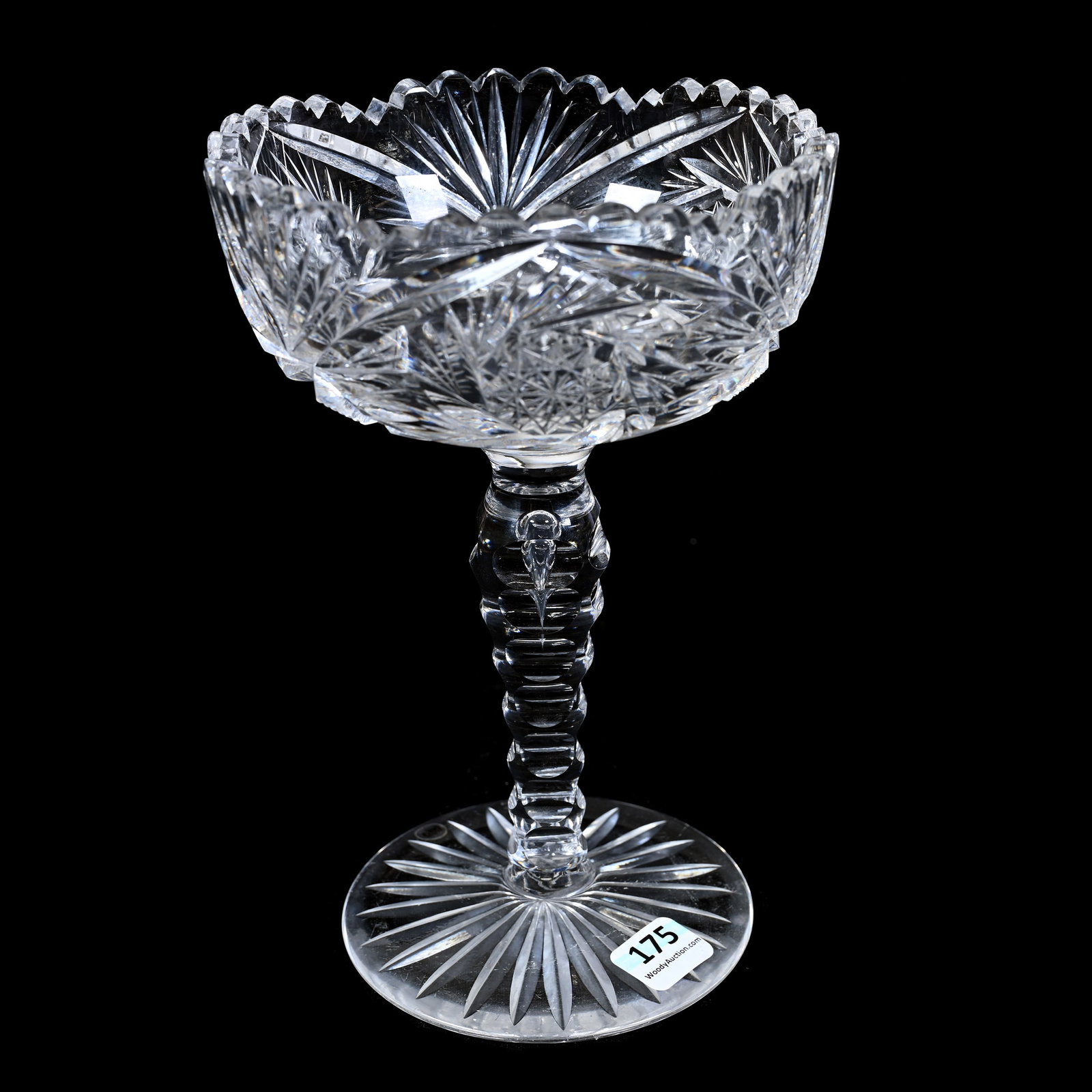 Jelly Compote, American Brilliant Cut Glass: Jelly Compote, American Brilliant Cut Glass, 7.75" x 5.25", Pinwheel, Strawberry Diamond And Fan Motif, Teardrop Stem, Ray Cut Foot, Dr. Dallas & The Late Evelyn Nelson, KS.
