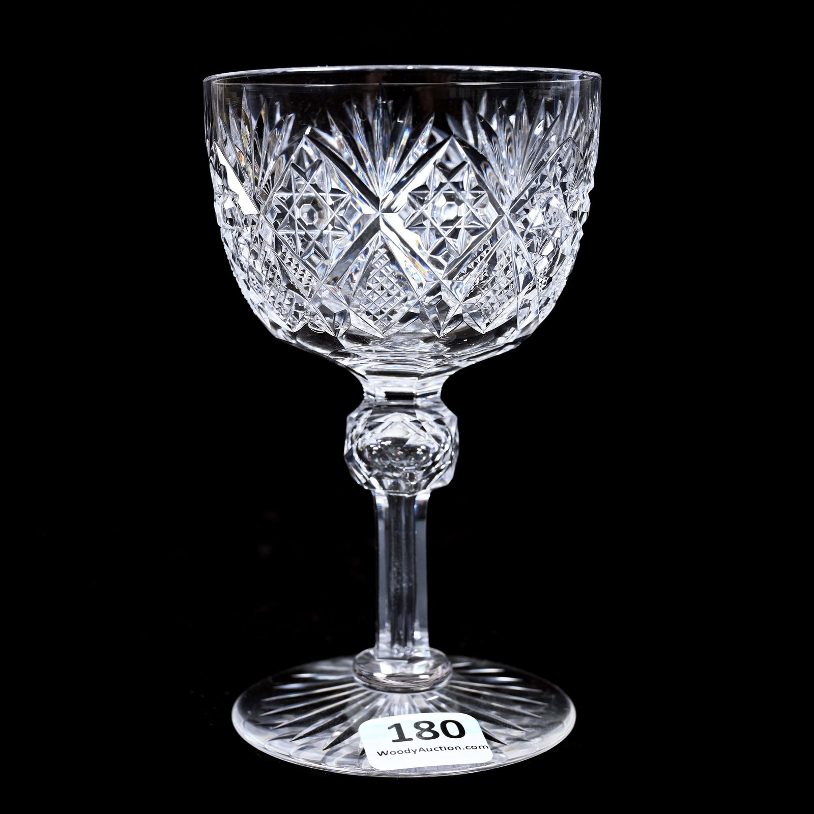Wine Stem, American Brilliant Cut Glass, Marlboro Pattern By Dorflinger: Wine Stem, American Brilliant Cut Glass, Marlboro Pattern By Dorflinger, 4.75" x 2.75", Ray Cut Foot, Dr. Dallas & The Late Evelyn Nelson, KS.