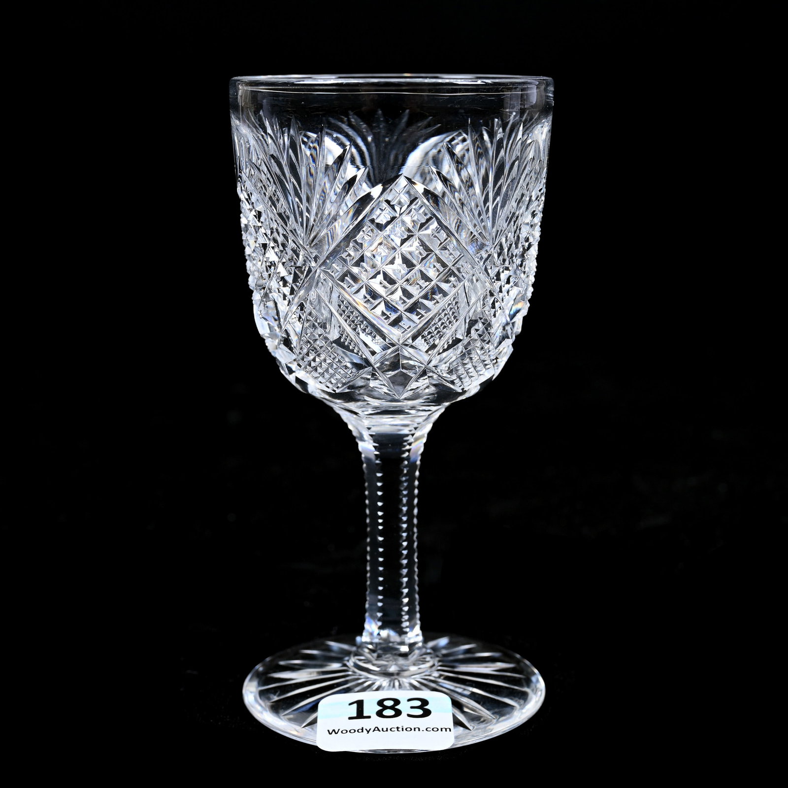 Wine Stem, American Brilliant Cut Glass, Devonshire Pattern By Hawkes: Wine Stem, American Brilliant Cut Glass, Devonshire Pattern By Hawkes, 4.25" x 2", Ray Cut Foot, Dr. Dallas & The Late Evelyn Nelson, KS.