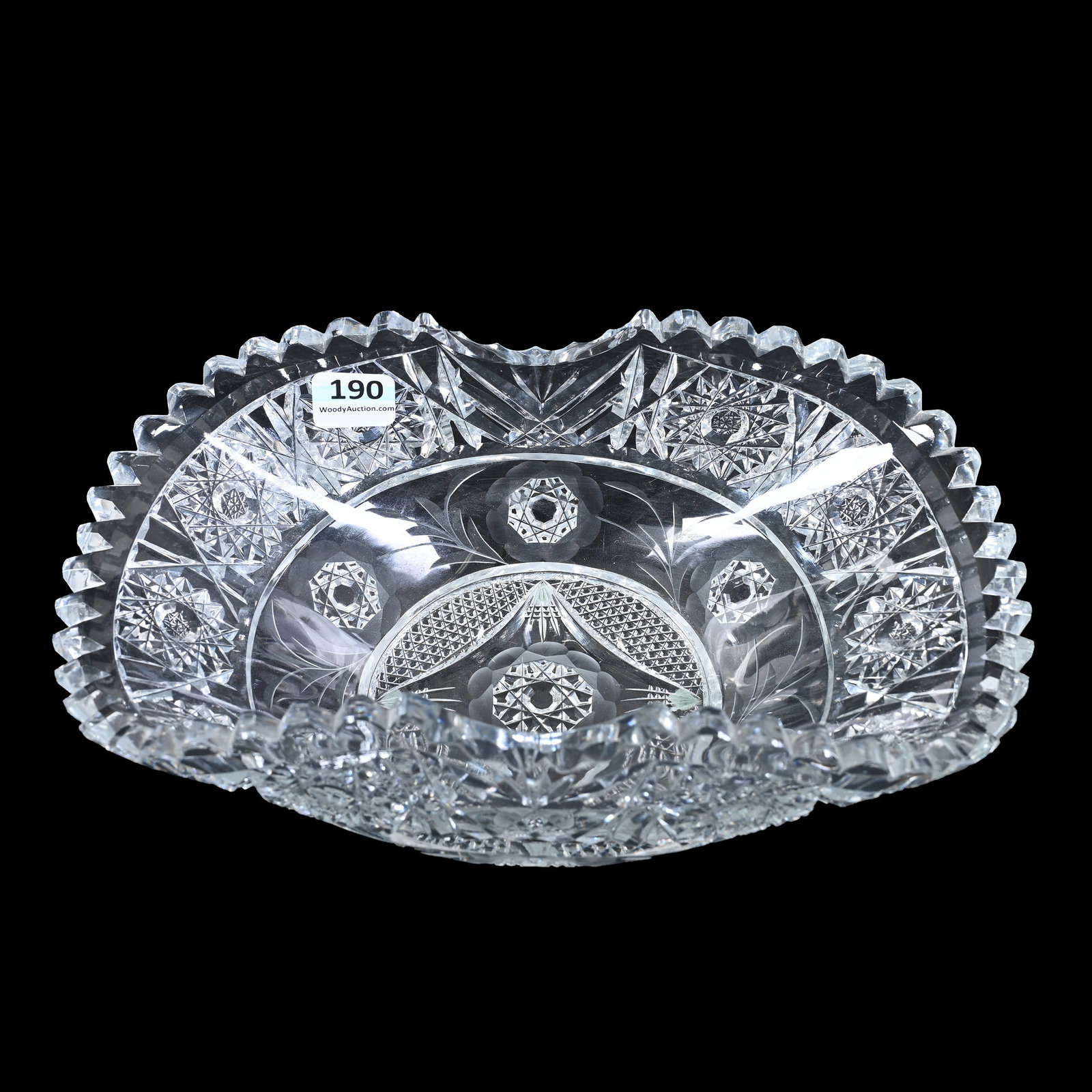 Folded Bowl, American Brilliant Cut Glass, Pershing Pattern By Fry: Folded Bowl, American Brilliant Cut Glass, Pershing Pattern By Fry, 9.75" x 5.5", Modified Bowl That Was Formerly A Basket, Handle Has Been Professionally Removed, Indiana Private Collection. UPDATED 