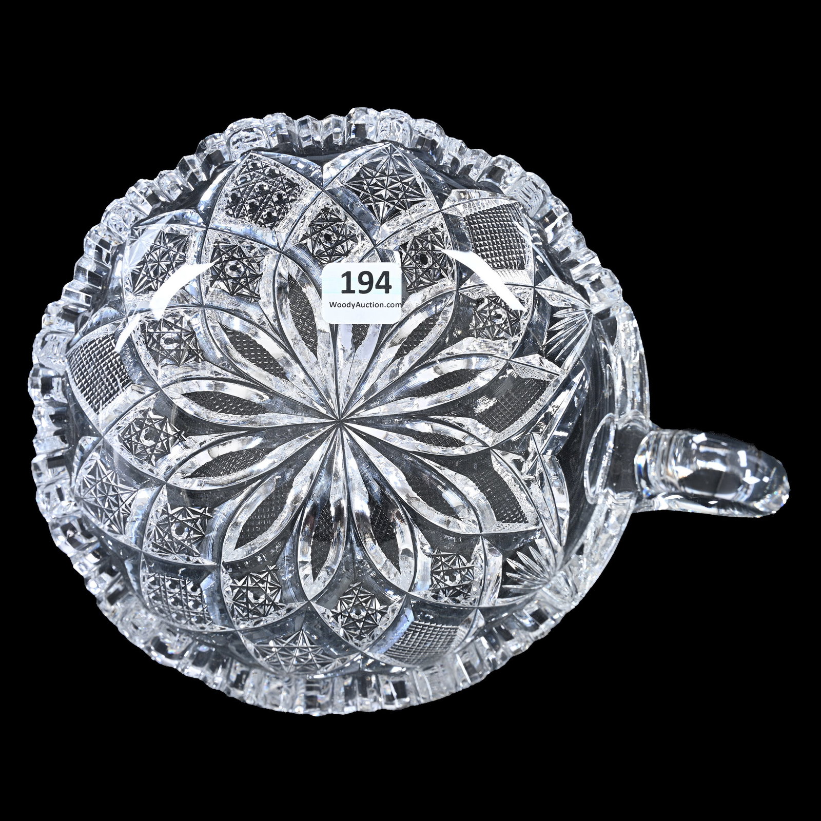Handled Nappy, American Brilliant Cut Glass: Handled Nappy, American Brilliant Cut Glass, 6", Hobstar, Vesica, Strawberry Diamond, Cane And Fan Motif, Indiana Private Collection.