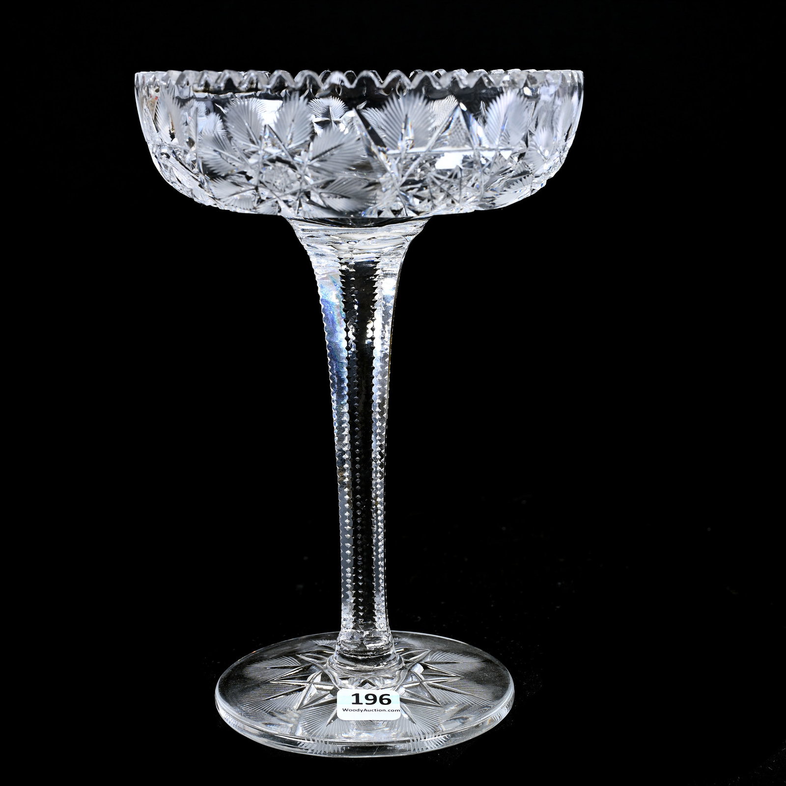 Compote, American Brilliant Cut Glass: Compote, American Brilliant Cut Glass, 9.25" x 6", Hobstar And Snowflake Design, Solid Notched Stem, Pattern Cut Foot, Indiana Private Collection.