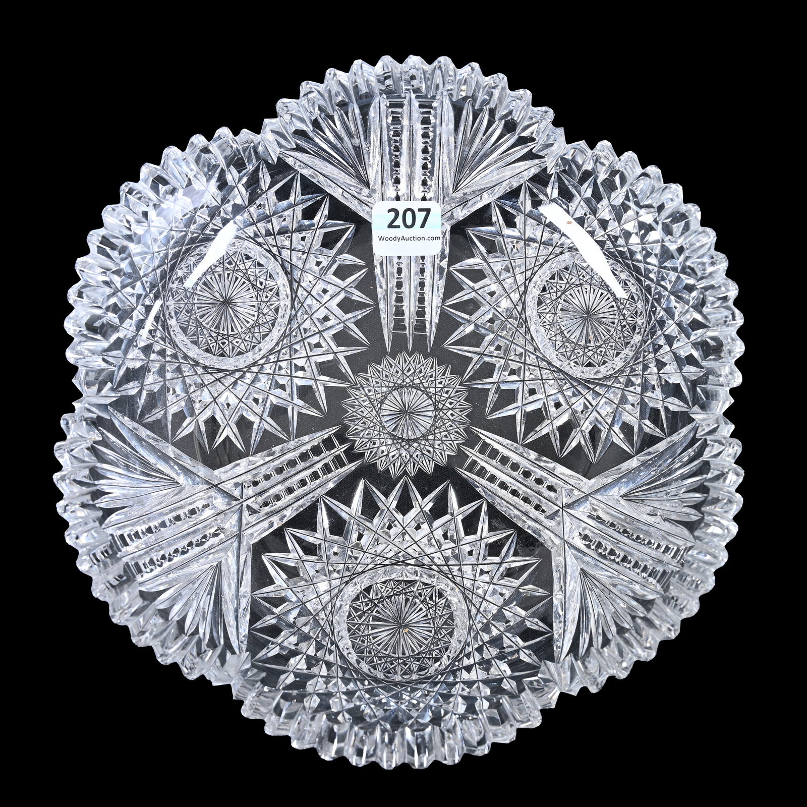 Low Bowl, Japan Pattern By Fry, American Brilliant Cut Glass: Low Bowl, Japan Pattern By Fry, American Brilliant Cut Glass, 2" x 8", Three Sections Of Hobstar, Prism And Fan Motif, Indiana Private Collection. UPDATED 10-21-24: Added Pattern Name.