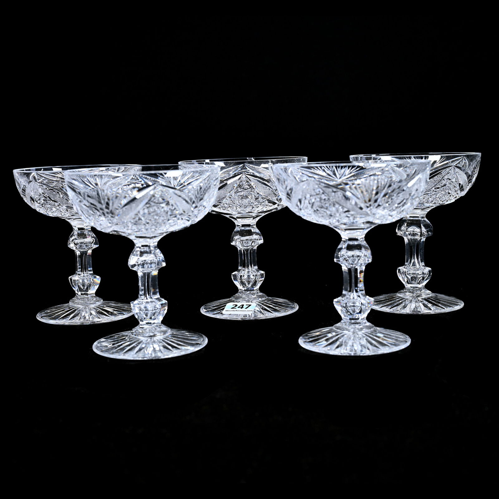 (5) Champagne Stems, American Brilliant Cut Glass (1 of 2)