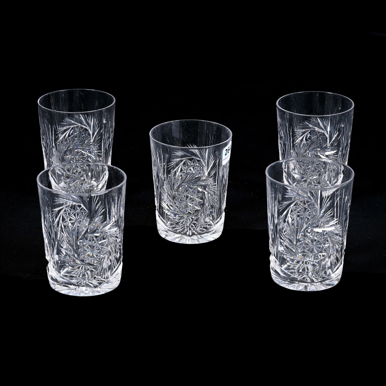 (5) Tumblers, American Brilliant Cut Glass, Saratoga Pattern By Averbeck: (5) Tumblers, American Brilliant Cut Glass, Saratoga Pattern By Averbeck, 4", Indiana Private Collection.